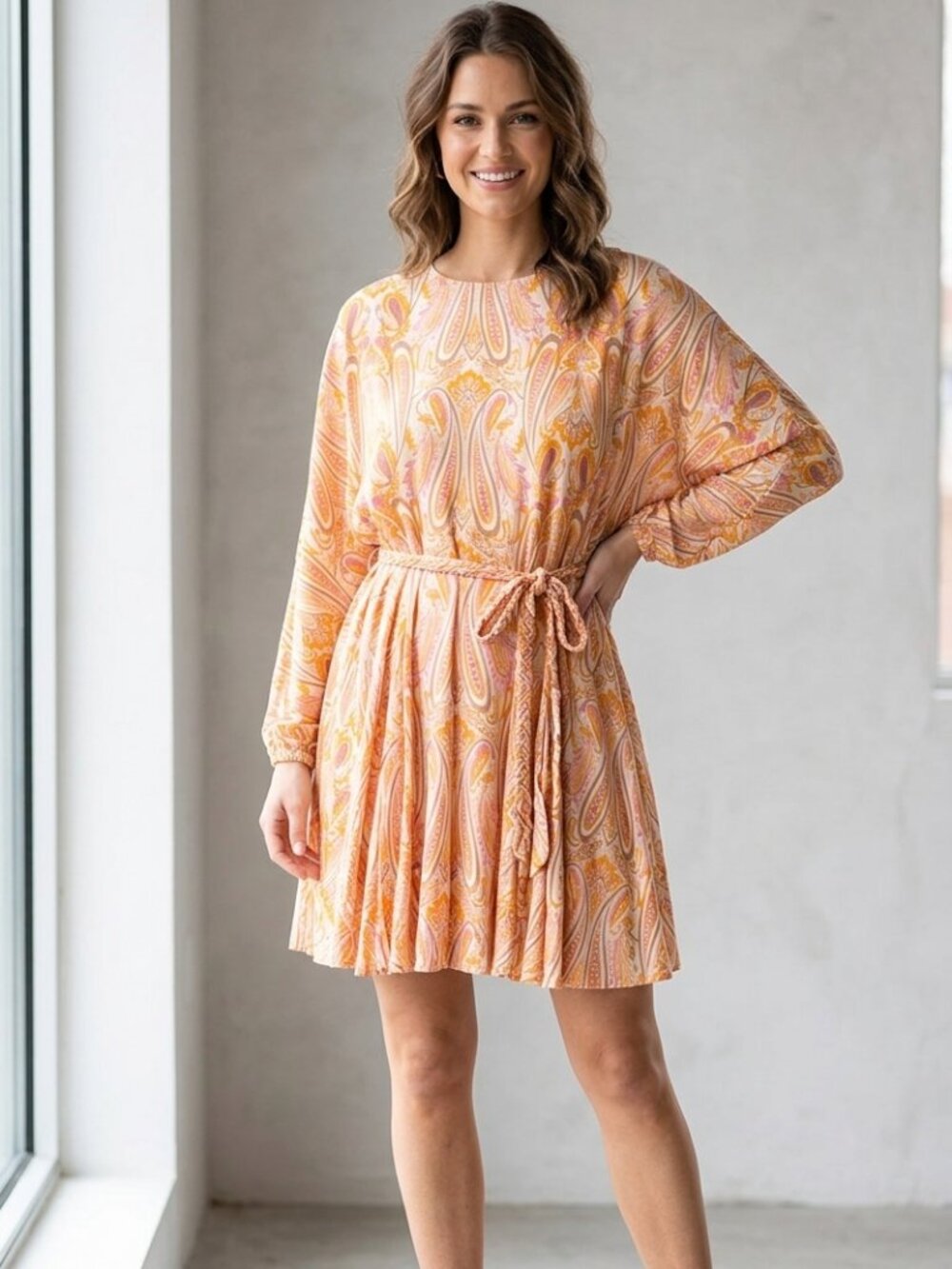 Versona Paisley Print Belted Women's Mini Dress